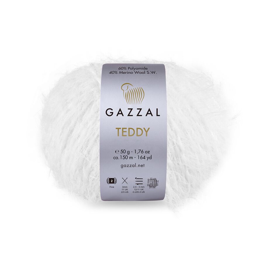 Gazzal Teddy Yarn – Soft Plush Sport Weight Yarn 50g 150m – Merino Blend for Knitting and Crochet