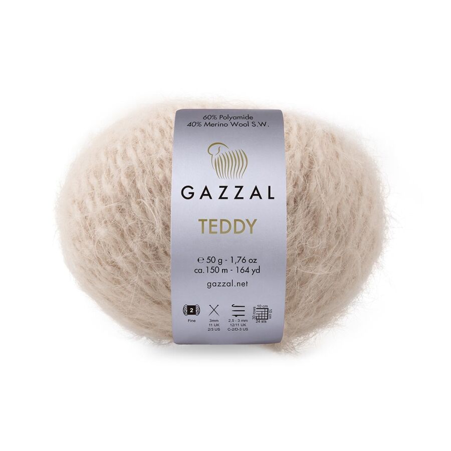 Gazzal Teddy Yarn – Soft Plush Sport Weight Yarn 50g 150m – Merino Blend for Knitting and Crochet