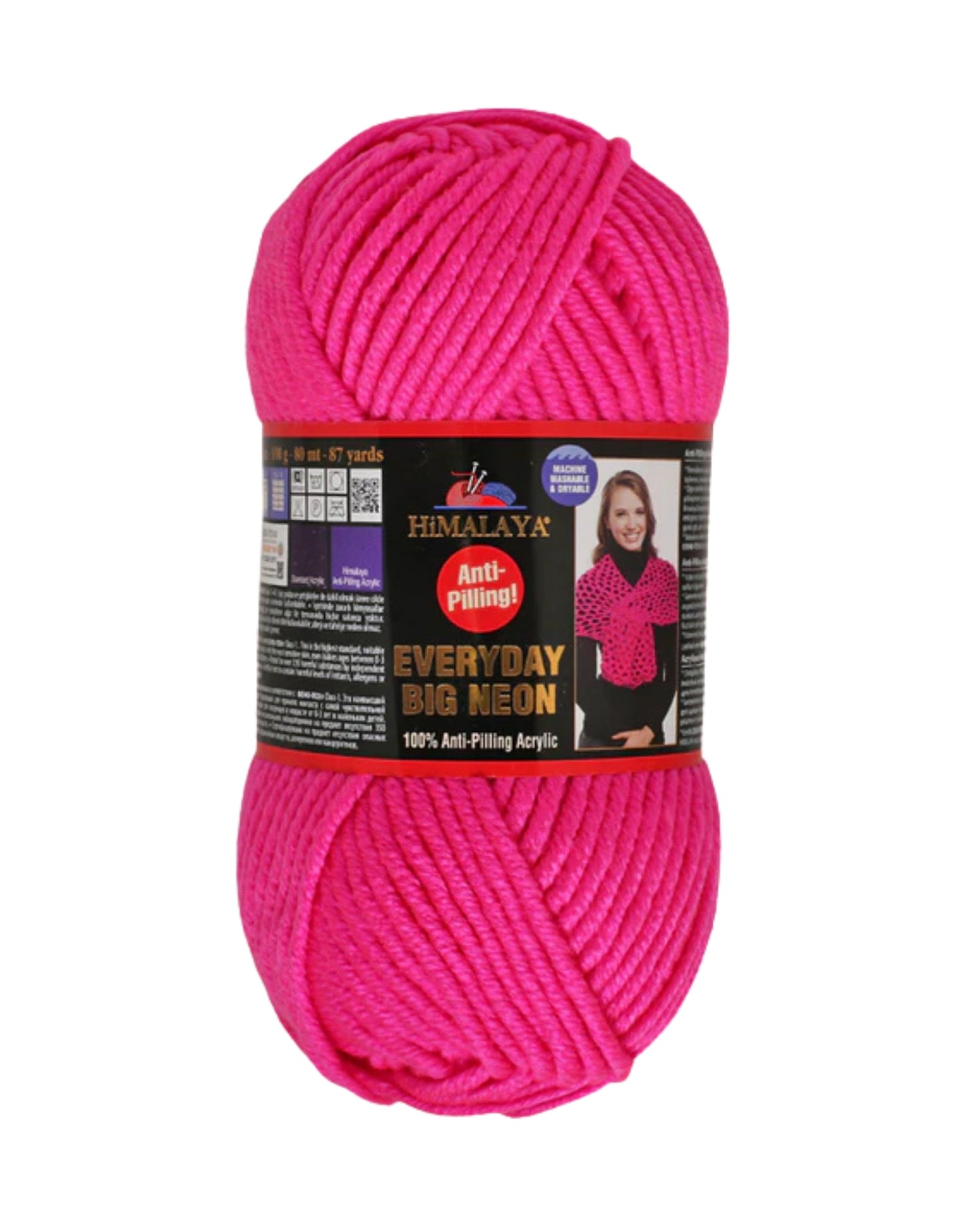 Himalaya Everyday Big Neon Yarn – Super Bulky 100 g / 80 m Anti‑Pilling Acrylic – Bright Neon Pink Chunky Yarn for Knitting & Crochet