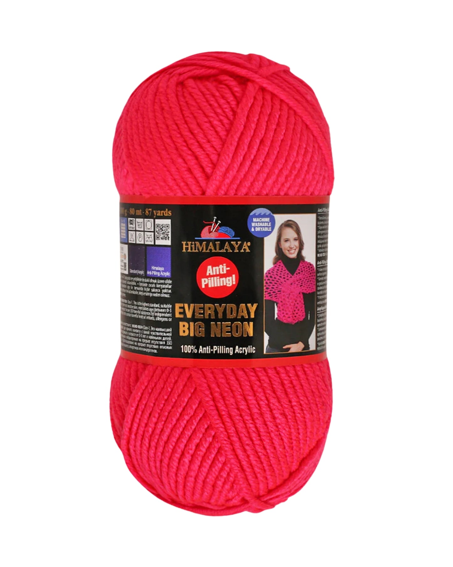 Himalaya Everyday Big Neon Yarn – Super Bulky 100 g / 80 m Anti‑Pilling Acrylic – Bright Neon Pink Chunky Yarn for Knitting & Crochet