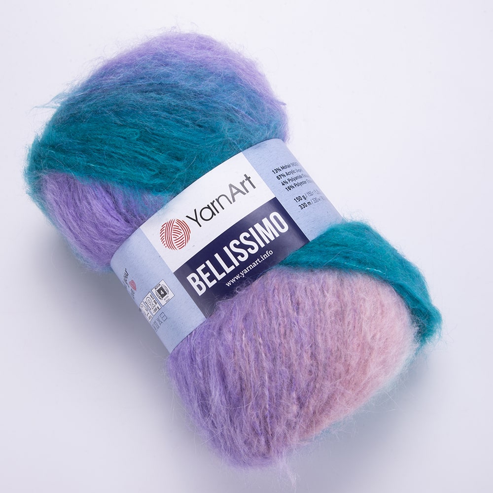 YarnArt Bellissimo Variegated Yarn – 150g / 330m – 13% Mohair, Soft & Fluffy – Perfect for Knitting - Crochet