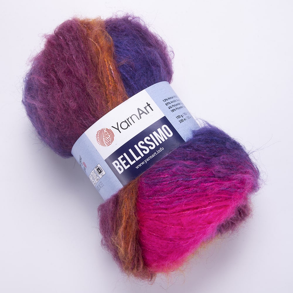 YarnArt Bellissimo Variegated Yarn – 150g / 330m – 13% Mohair, Soft & Fluffy – Perfect for Knitting - Crochet