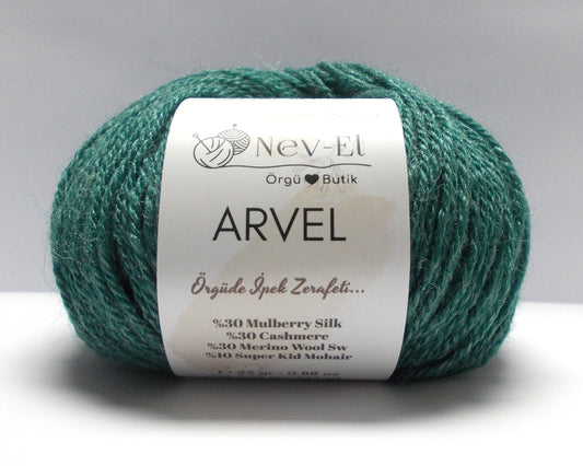 Nevel Arvel Yarn – Luxury Winter Yarn – Mulberry Silk, Cashmere, Merino & Mohair – Soft, Silky - Fun to Knit – 13 Colors