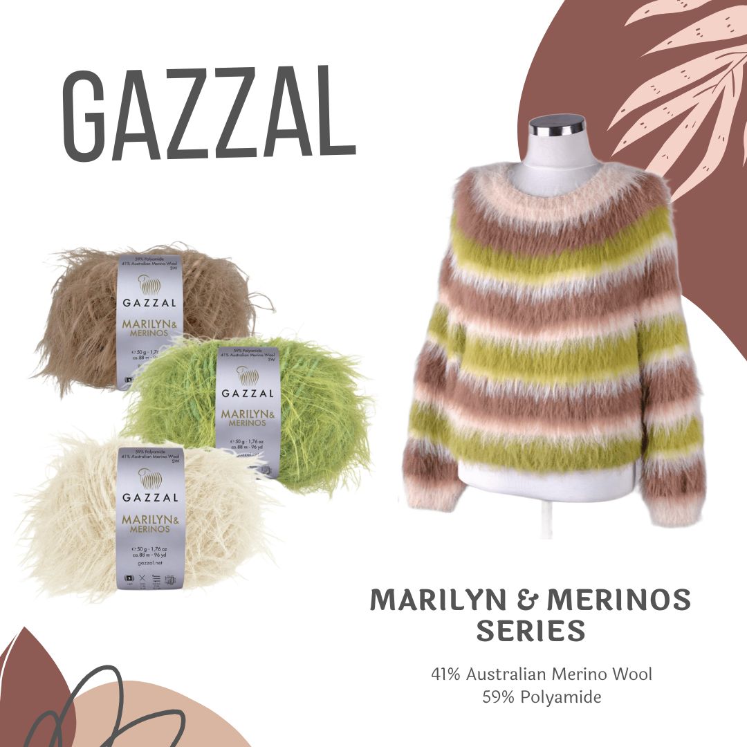 Gazzal Marilyn Merinos Yarn – Soft & Durable Merino Wool Blend for Sweaters, Cardigans, Scarves - Cozy Winter Knitting Projects